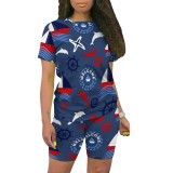 Casual Digital Printing Round Neck Short Set