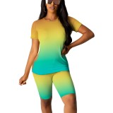 Casual Digital Printing Round Neck Short Set