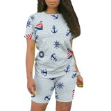 Casual Digital Printing Round Neck Short Set