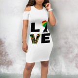 Casual Digital Printing Short Sleeve Cold Shoulder Club Dresses
