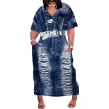Large Size Fashion Printed V Neck Women's Long Dresses