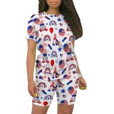 Casual Digital Printing O Neck Short Set