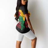 Casual Digital Printing Letter Round Neck Short Set