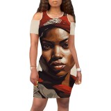 Casual Digital Printing Short Sleeve Cold Shoulder Club Dresses