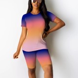 Casual Digital Printing Round Neck Short Set