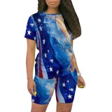 Casual Digital Printing O Neck Short Set