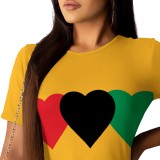 Casual Digital Printing Letter Round Neck Short Set
