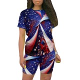 Casual Digital Printing O Neck Short Set
