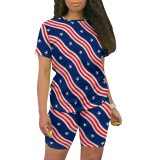 Casual Digital Printing O Neck Short Set