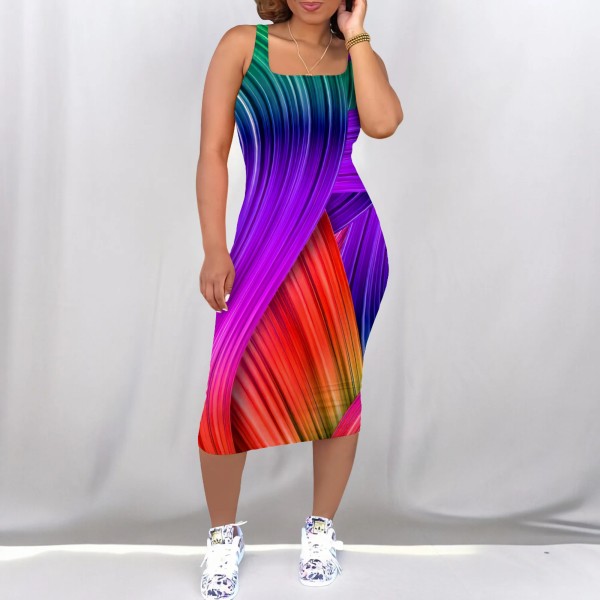 Casual Digital Printing Sleeveless Midi Dresses