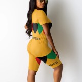 Casual Digital Printing Letter Round Neck Short Set