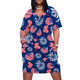 Large Size Fashion Loose Printed V Neck Women's Midi Dresses