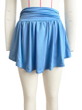 Solid Straps Pile Pleated Flared Skirt Set with Safety Pants
