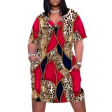 Large Size Fashion Printed Clothings V Neck Women's Midi Dresses