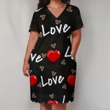 Large Size Fashion Printed Clothings V Neck Women's Midi Dresses