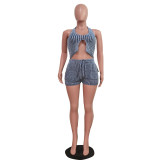 Casual Backless Halter Vest Shorts Set