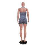 Casual Backless Halter Vest Shorts Set