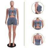 Casual Backless Halter Vest Shorts Set