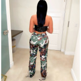 Camouflage Pattern Pleated Strings Pants