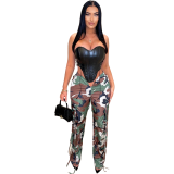 Camouflage Pattern Pleated Strings Pants