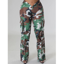 Camouflage Pattern Pleated Strings Pants