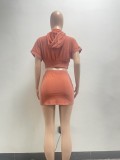 Solid Pickling Distressed Bat Sleeve Hoodie Skirt Set