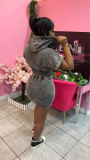 Solid Pickling Distressed Bat Sleeve Hoodie Skirt Set
