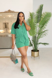 Women's Big Elastic Twisted Stripe Shirt Collar Casual Outfit Set