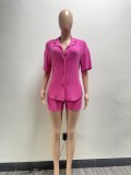 Women's Big Elastic Twisted Stripe Shirt Collar Casual Outfit Set