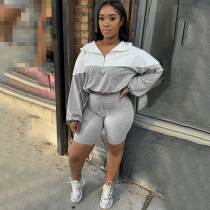 Elastic Waist Contrast Color Long Sleeve Shorts Set