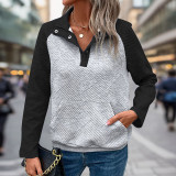 Womens Fashion Half Button Pocket Casual Long Sleeve Sweatshirts