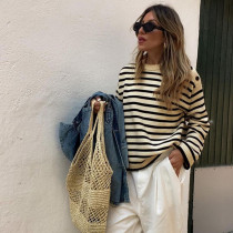 Solid Color Striped Contrast Sweater