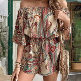 Women's Graphic Print Off Shoulder Knot Front Romper