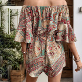 Women's Graphic Print Off Shoulder Knot Front Romper