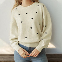Women Heart Sweater Loose Long Sleeve Crew Neck Knit Pullover Fuzzy Sweater