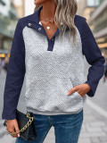 Womens Fashion Half Button Pocket Casual Long Sleeve Sweatshirts