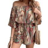 Women's Graphic Print Off Shoulder Knot Front Romper