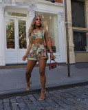 Street Retro Flower French Court Tube Top Tassel Overall Shorts Set