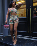 Street Retro Flower French Court Tube Top Tassel Overall Shorts Set