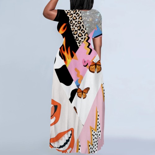 Casual Printed Letter Short Sleeve Maxi Dresses