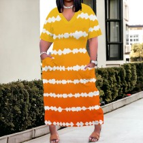 1 Piece Customized Plus Size Casual Gradient Printed V Neck Maxi Dresses