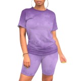 Casual Contrast Color Tie-dye Print Two Piece Short Set