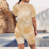 Casual Contrast Color Tie-dye Print Two Piece Short Set
