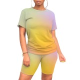 Casual Contrast Color Tie-dye Print Two Piece Short Set