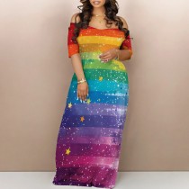 Casual Printed Off Shoulder Maxi Dresses
