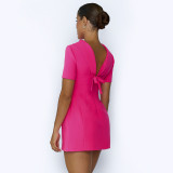 2024 Air Layer Back V Bow Short Sleeve Office Dresses