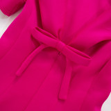 2024 Air Layer Back V Bow Short Sleeve Office Dresses