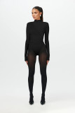 Solid High Neck stitching Long Sleeves One Piece Rompers