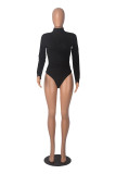 Solid High Neck stitching Long Sleeves One Piece Rompers
