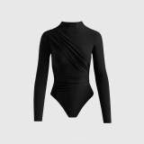 Solid High Neck stitching Long Sleeves One Piece Rompers